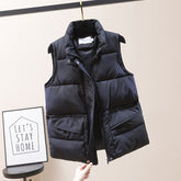 Solid Short Style Vest for Women Cotton Padded  Women's Winter Sleeveless Jacket with Zipper Stand Collar Casual Coats